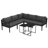 Outsunny Set de Mobilier de Gradina din 7 Piese cu Canapea de Colt, Masa de Cafea, Set de Mobilier Sectional, Gri(m-11)
