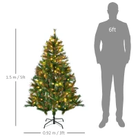 HOMCOM 1.5m 5ft Pre-Lit Christmas Tree Artificial Spruce Xmas Tree Warm White LED Holiday Décor with Metal Stand(m-3)