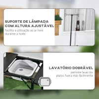 Outsunny Mesa de Campismo de 3 Níveis Dobrável com Prateleiras de Armazenamento Suporte para Candeeiro e Bolsa de Transporte 173x52x80-174 cm Preto(m-5)