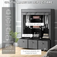 HOMCOM Șifonier din Pânză, Garderob Pliabil cu Rafturi și Sertare, Uși care se Rulează cu Fermoar, 125x43x162.5 cm, Gri(m-4)