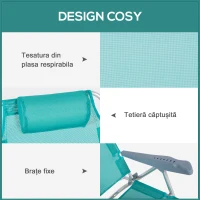 Outsunny Set 2 Scaune de Camping Pliabile cu Tetieră Căptușită și Spătar Reglabil în 6 Poziții, 62x65x80 cm, Albastru(m-6)