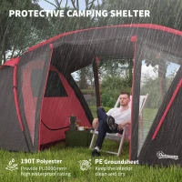 Outsunny 4-6 Man Family Camping Tent w/ 2 Bedrooms and a Living Room, Waterproof Tunnel Tent w/ Sewn In Groundsheet, Doors, Windows, Carry Bag, Grey(m-5)