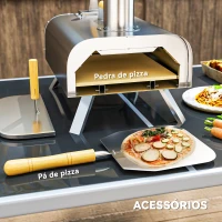Outsunny Mini Forno a Lenha para Pizza com Pedra Refratária e Pá em Aço Inoxidável com Pés Dobráveis e Pegas 79x36x75 cm Prata(m-7)