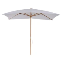 Outsunny Umbrela de Gradina 2x3 m, Umbrela Parasolar Impermeabila din Lemn Lacuit cu Copertina Detasabila, Alb(m-11)