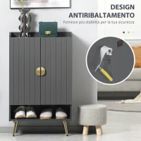 HOMCOM Scarpiera Slim Moderna a 4 Livelli con 2 Ante e Ripiani Regolabili per max 15 Scarpe, in Truciolato e Acciaio, 60x33x100 cm, Grigio e Oro(m-6)