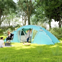 Outsunny 4-6 Man Family Camping Tent w/ 2 Bedrooms and a Living Room, Waterproof Tunnel Tent w/ Sewn In Groundsheet, Doors, Windows, Carry Bag, Blue(m-2)