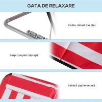 Outsunny Set 2 Șezlonguri de Plajă cu Spătar Reglabil în 5 Poziții, Tetieră și Geantă de Transport, 124x53x45 cm, Roșu(m-6)