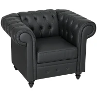 HOMCOM Fotoliu Decorativ Tapițat cu Butoni Decorativi și Picioare din Lemn, 105x86x79 cm, Negru(m-10)