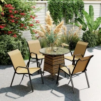 Outsunny Four-Piece Stacking Rattan Garden Seat Set - Khaki(m-2)