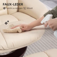 HOMCOM Relaxsessel mit Fußhocker, Verstellbarer Sessel, Kunstleder-Bezug, Polstersessel mit klappbarer Rückenlehne, Cremeweiß(m-7)
