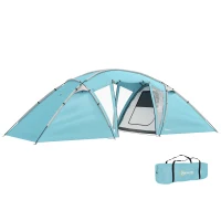Outsunny 4-6 Man Family Camping Tent w/ 2 Bedrooms and a Living Room, Waterproof Tunnel Tent w/ Sewn In Groundsheet, Doors, Windows, Carry Bag, Blue(m-10)