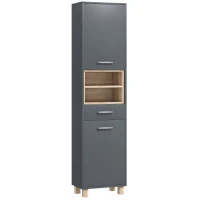 HOMCOM Coloană de Baie cu Sertar, Dulapuri și 2 Rafturi Deschise, Mobilier cu Spațiu de Depozitare, 40x24x160 cm, Gri(m-11)