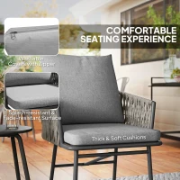 Outsunny 3-Piece Rattan Bistro Set, Garden Table and Chairs with 4 Cushions, Patio Rattan Conversation Furniture Set for Balcony, Porch, Terrace, Grey(m-5)