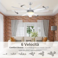 HOMCOM Ventilatore da Soffitto con Luce LED a 3 Modalità con Telecomando, 6 Velocità, Φ132x40cm(m-4)