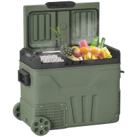 Outsunny 45L Two Compartment Car Fridge Cooler - Green(m-10)