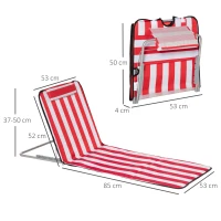 Outsunny Set 2 Șezlonguri de Plajă cu Spătar Reglabil în 5 Poziții, Tetieră și Geantă de Transport, 124x53x45 cm, Roșu(m-3)