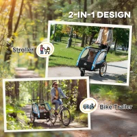 HOMCOM Remorcă Bicicletă pentru Copii, Design 2 în 1 cu Frână și Centură de Siguranță, 142x75x101 cm, Albastru(m-4)