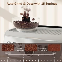 HOMCOM 15 Bar Coffee Machine, with Adjustable Grind, Steamer and Accessories - Silver Colour(m-4)