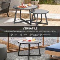 Outsunny Set 2 Tavolini per Esterni con Piano in Vetro Temperato, Ø70x45 cm e Ø50x35 cm, Grigio(m-4)