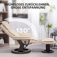 HOMCOM Relaxsessel mit Fußhocker, Verstellbarer Sessel, Kunstleder-Bezug, Polstersessel mit klappbarer Rückenlehne, Cremeweiß(m-6)