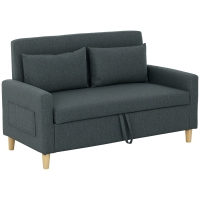 HOMCOM Canapea Modernă cu 2 Locuri, Brațe, 2 Perne Detașabile și Spațiu pentru Depozitare, 135x72x84 cm, Gri