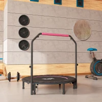 HOMCOM 48" Foldable Mini Fitness Trampoline, with Adjustable Foam Handle, Pink(m-9)