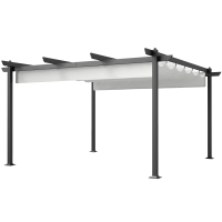 Outsunny Gazebo Pergolă 4x4 m cu Acoperiș Retractabil, 8 Șuruburi și 8 Țăruși din Aluminiu, Poliester și Metal, Alb
