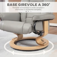 HOMCOM Poltrona Reclinabile a 130° con Pouf Poggiapiedi in Finta Pelle, Base Girevole e Dondolo, Grigio(m-5)