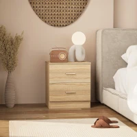 HOMCOM Mesilla de Noche con 2 Cajones Mesita Auxiliar para Salón Dormitorio Carga 30 kg 45x39,5x49 cm Natural(m-7)
