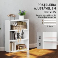 HOMCOM Estante de 3 Níveis Estante para Livros com 2 Prateleiras Ajustáveis para Sala de Estar Escritório Quarto 60x24x80 cm Branco(m-5)