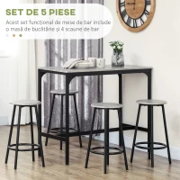 HOMCOM Set Masă de Bar și 4 Scaune cu Suport pentru Picioare, 110x50x89.5 cm, Gri(m-4)
