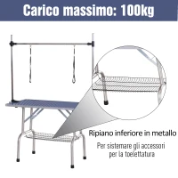 PawHut Tavolo da Toelettatura e Tosatura per 2 Cani, Regolabile e Antiscivolo, con Vassoio Porta Attrezzi, 107x60x170cm, Blu(m-6)