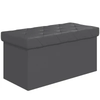 HOMCOM Panca Contenitore Pieghevole da 84L, Coperchio Imbottito e Rivestimento Finta Pelle, 76x38x38cm, Grigio(m-1)