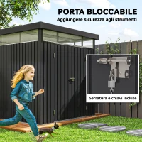 Outsunny Capanno da Giardino con Lucernario in Acrilico e Fori di Drenaggio, in Acciaio, 200x258x201 cm, Grigio Scuro(m-7)