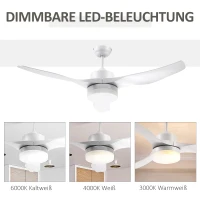 HOMCOM Deckenventilator mit LED-Licht, 2-in-1 Design, mit Timer, Fernbedienung, Deckenlampe mit Ventilator, Weiß(m-5)