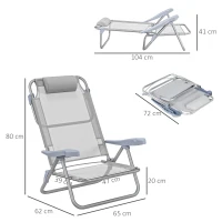 Outsunny Set 2 Scaune de Camping Pliabile cu Tetieră Căptușită și Spătar Reglabil în 6 Poziții, 62x65x80 cm, Gri Deschis(m-3)