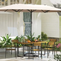 Outsunny Seven-Piece Wood Panel Patio Dining Set - Brown/Black(m-9)