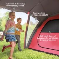 Outsunny 4-6 Man Family Camping Tent w/ 2 Bedrooms and a Living Room, Waterproof Tunnel Tent w/ Sewn In Groundsheet, Doors, Windows, Carry Bag, Grey(m-6)