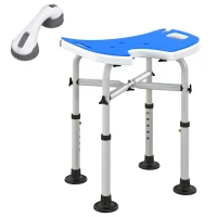 HOMCOM Taburet de Duș Reglabil pe Înălțime cu Mâner cu Ventuză și Picioare Antiderapante, 48,5x33x39-51,5 cm, Albastru(m-11)
