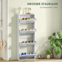 HOMCOM Wąska Biała Szafka na Buty Metalowa do 8 Par Butów z 4 Składanymi Szufladami, dla Przedpokoju, Biała(m-4)