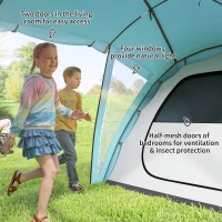 Outsunny 4-6 Man Family Camping Tent w/ 2 Bedrooms and a Living Room, Waterproof Tunnel Tent w/ Sewn In Groundsheet, Doors, Windows, Carry Bag, Blue(m-6)
