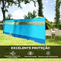 Outsunny Corta Vento para Campismo de 4 Painéis 725x140 cm com Painel Superior Transparente Postes de Aço Estacas e Bolsa de Transporte Azul(m-4)