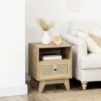 HOMCOM Table de chevet  table de nuit avec tiroir porte cannage et niche vintage 45 x 39 x 56,5 cm(m-2)