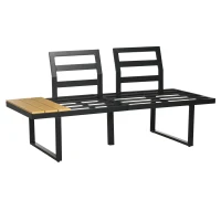 Outsunny Gartenmöbel-Set für 3 Personen Balkonmöbel mit Sitzkissen, Aluminiumrahmen, Holzoptik, Dunkelgrau+Natur(m-11)