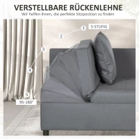 HOMCOM Slaapstoel, 2-Zitsbank met Bedfunctie, Opvouwbare Gestoffeerde Stoel met 2 Kussens, Linnen-Look Bekleding, Donkergrijs(m-5)