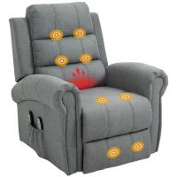 HOMCOM Fauteuil releveur électrique avec Massage et Chauffage Fauteuil Relax Salon Inclinaison réglable Repose-Pied Ajustable Lin Gris chiné(m-1)