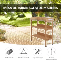 Outsunny Mesa de Plantação em Madeira de 3 Níveis Mesa de Jardinagem com Placa Metálica 2 Prateleiras e Ganchos 76x37x89 cm Madeira(m-6)
