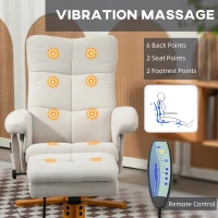 HOMCOM Fotel masujący z funkcją leżenia i podnóżkiem, nachylenie do 145°, Poliester, 80 x 86 x 99 cm, Kremowy(m-4)