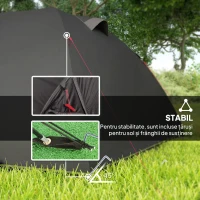 Outsunny Cort de Camping pentru 2-4 Persoane cu 2 Camere, Ușă, Ferestre și Geantă, 330x190x120 cm, Negru(m-6)