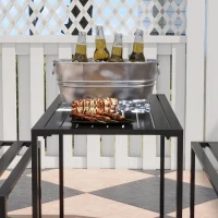 Outsunny Set da Pranzo, 3 Pezzi, 2 Panche e 1 Tavolino, per 4 Persone, in Metallo, Nero(m-9)